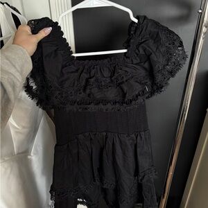 Peixoto Black Off-Shoulder Smocked Dress